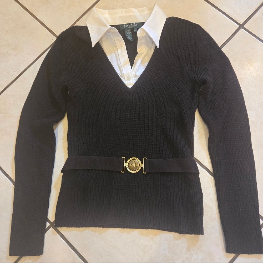 Lauren Ralph Lauren Brown Sweater with White Collar